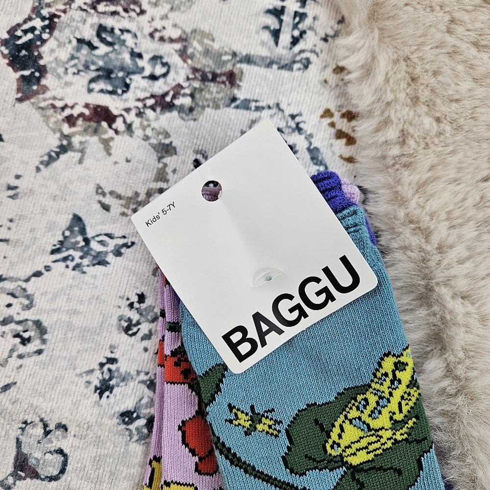 Baggu Kids Crew Sock Set of 3 Pond Friends 5-7Y - Picture 2 of 3